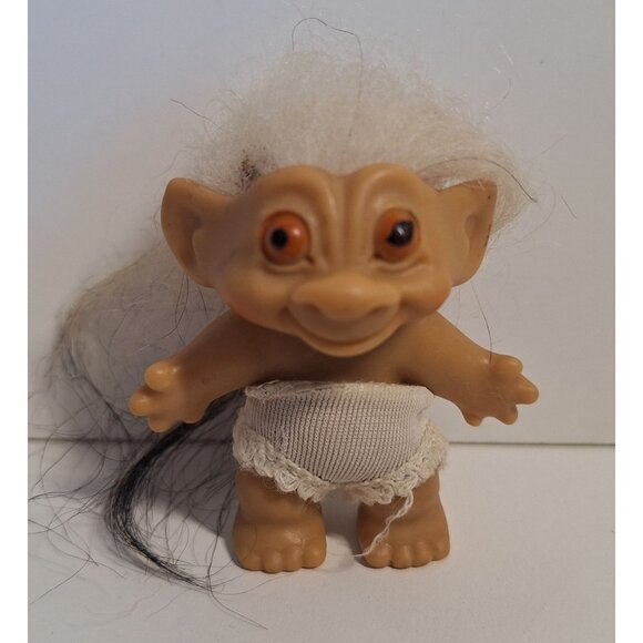 Unbranded Other - Vintage Troll Doll White Long Hair Tipped Black Ends Uneeda Wishnik Not Dam 2.5"